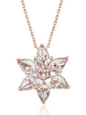 Aya Diamond Gümüş Rose Beyaz Lotus Çiçeği Kolye