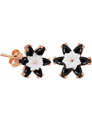 Aya Diamond Gümüş Siyah Lotus Çiçeği Küpe