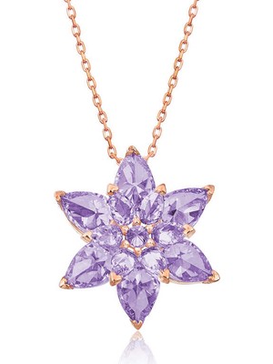 Aya Diamond Gümüş Rose Lila Lotus Çiçeği Kolye