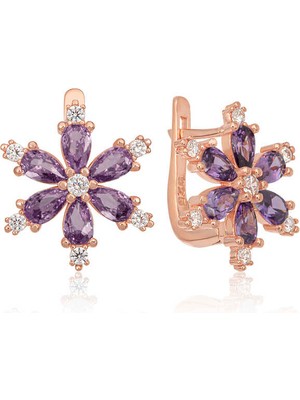 Aya Diamond Gümüş Mor Lotus Çiçeği Kadın Küpe