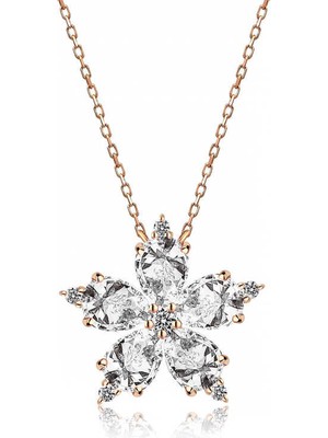 Aya Diamond Gümüş Rose Beyaz Kamelya Çiçeği Kolye