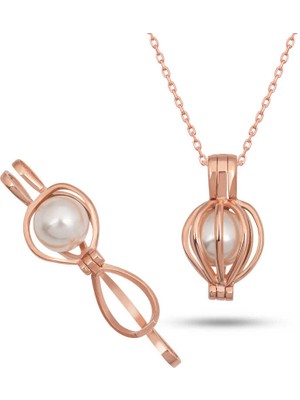 Aya Diamond Gümüş Rose Beyaz Incili Kadın Kolye