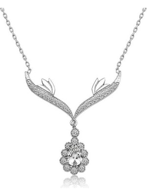 Aya Diamond Gümüş Beyaz Taşlı Madalyon  Bayan Kolye