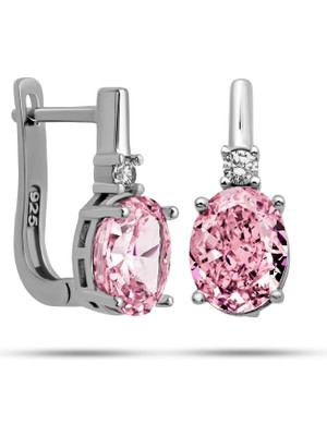 Aya Diamond Gümüş Ice Cut Oval Pembe Zirkon Taşlı Kadın Küpe