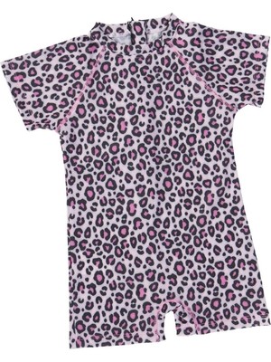 Pistyle Kız Çocuk Leopar Desenli +40 Faktör Güneş Uv Kurumalı.açık Pembe Tulum Mayo
