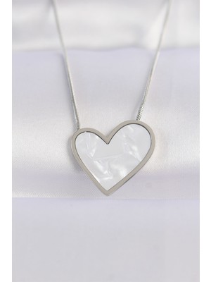 Bosel 316L Çelik Zincir Gümüş Renk Mermer Desenli Kalp Kolye