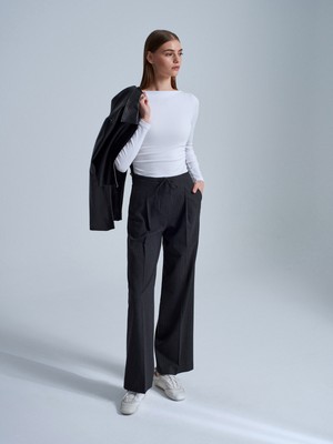 Dilvin 72221 Beli Bağcıklı Kumaş Pantolon-Antrasit