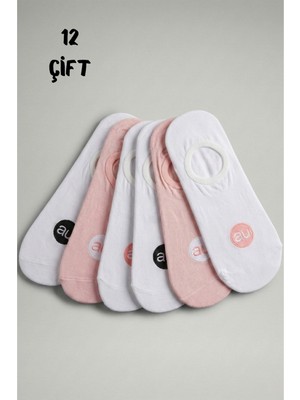 Allunique Penye Pamuk 12'li Pembe Beyaz Asorti Görünmez Sneaker Çorap