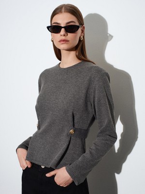 Dilvin 32429 Düğme Detaylı Fitilli Top-Füme M.