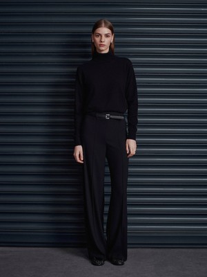 Dilvin 71932 Dikiş Detaylı Kemerli Pantolon-Siyah