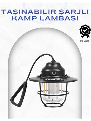 Bi Dünya Shop Geometrik Tasarımlı Vintage Kamp Lambası – Type-C Şarj Ayarlanabilir Parlaklı - UD001X-50N95