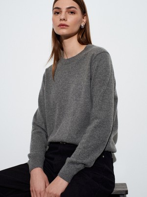 Dilvin 10847 %100 Kaşmir Bisiklet Yaka Kazak-Füme M.