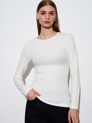 Dilvin 32194 Uzun Kollu Büzgülü Top-Ekru