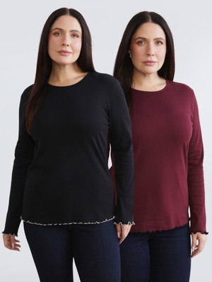 Soulife Büyük Beden Bisiklet Yaka Kadın Tişört 2'li