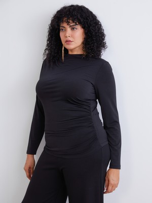 Soulife Büyük Beden Dik Yaka Büzgülü Kadın Body