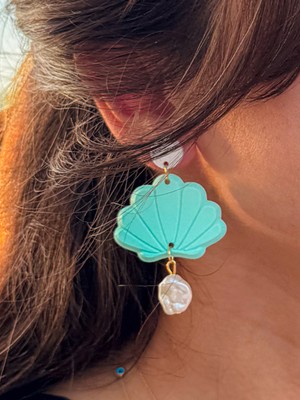 Happiears Deniz Kabuk Formlu Incili Özel Tasarım Küpe – Turkuaz