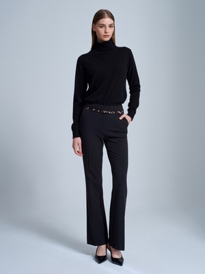 Dilvin 72223 Kemerli Ispanyol Paça Pantolon-Siyah