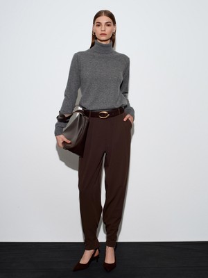 Dilvin 72228 Pileli Kumaş Pantolon-Kahve