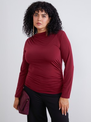 Soulife Büyük Beden Dik Yaka Büzgülü Kadın Body