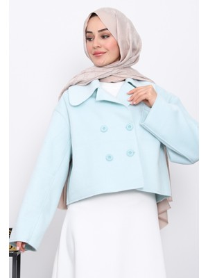 İmaj Butik Mint Yeşili Kısa Düğmeli Kaşe Ceket
