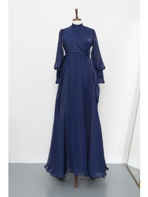 İmaj Butik Lacivert Yandan Bağlamalı Abiye