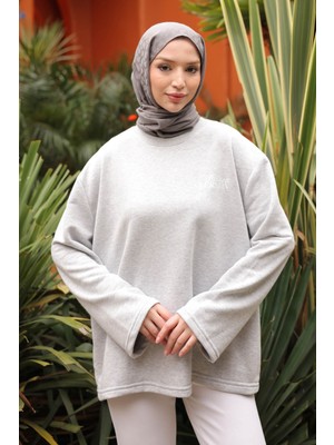 İmaj Butik Gri Sırt Baskı Detaylı İki İplik Sweatshirt