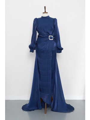 İmaj Butik Lacivert Önü Taş Detaylı Abiye