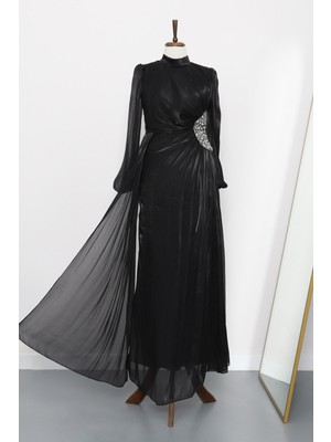 İmaj Butik Siyah Kolu Lastikli Taş Detaylı Abiye