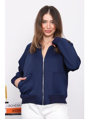 İmaj Butik Lacivert Fermuarlı Scuba Kısa Ceket
