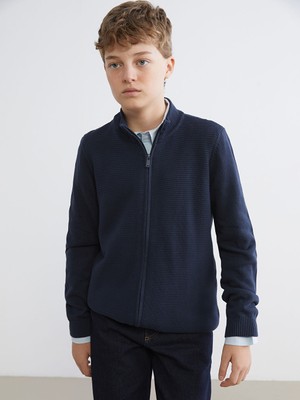 LC Waikiki Kids Lacivert Dik Yaka Dokulu Erkek Çocuk Triko Hırka