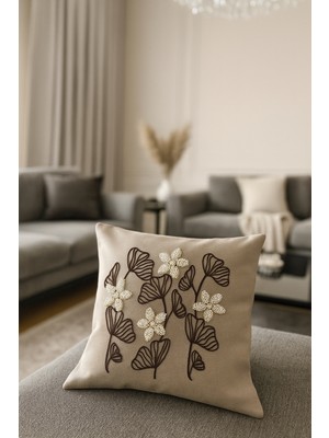 Goveform Kalın Ithal Kumaş Incili Nakış Detaylı 45X45 cm Dekoratif Yastık Kılıfı (2 Adet)