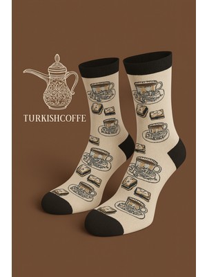 Carnaval Socks Türk Kahve ve Lokum Desenli Unisex Soket Çorap