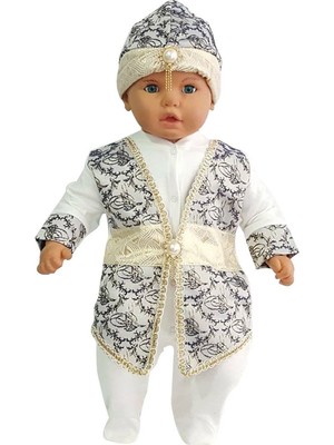 by BebekOdam Sarı Lacivert Tuğra Desenli Altın Kemerli Erkek Bebek Mevlüt Takımı - 1003039