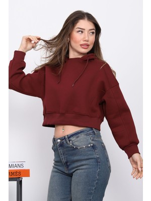 İmaj Butik Bordo Kapşonlu İçi Şardonlu Üç İplik Sweatshirt