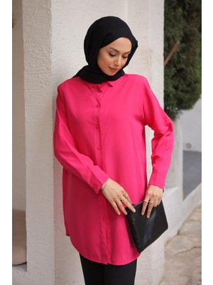 İmaj Butik Fuşya Düz Terikoton Salaş Gömlek