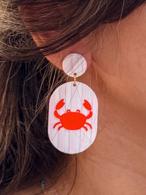 Happiears Pembe Beyaz Çizgili Yengeç Desenli Özel Tasarım Küpe