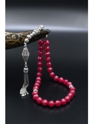 Prestige Gümüş Doğal Yakut Taşlı 33'lük Tesbih 925 Ayar Gümüş Püsküllü 8mm Küre Kesim 902464