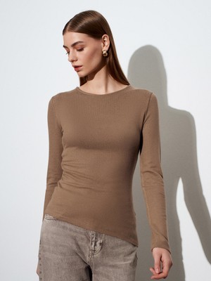 Dilvin 32194 Uzun Kollu Büzgülü Top-Vizon