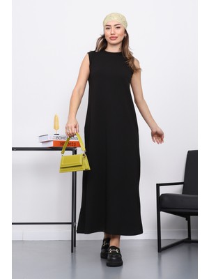 İmaj Butik Siyah Sıfır Kol Penye Tesettür İçlik Elbise
