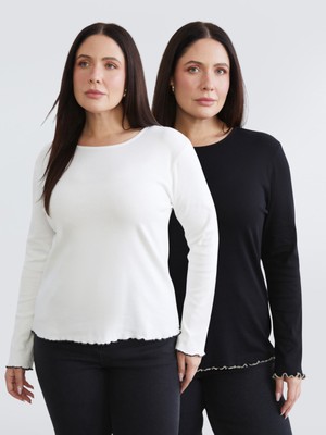 Soulife Büyük Beden Bisiklet Yaka Kadın Tişört 2'li