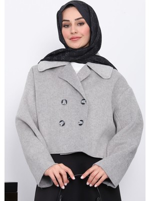 İmaj Butik Gri Kısa Düğmeli Kaşe Ceket