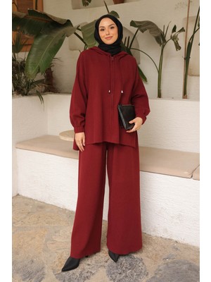 İmaj Butik Bordo Angora Yumoş Hırka Pantolonlu Takım