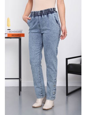 İmaj Butik Açık Mavi Paça Düğmeli Kot Pantolon