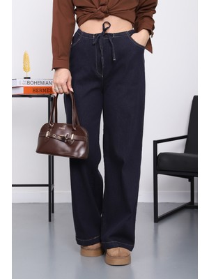 İmaj Butik Mavi Geniş Paça Denim Pantolon