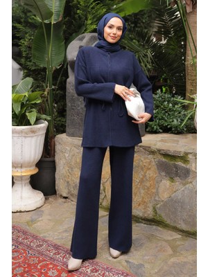 İmaj Butik Lacivert Fermuarlı Angora Yumoş Hırka Pantolonlu Takım