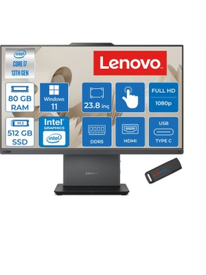 Lenovo Thinkcentre Neo 50A 24 Gen5 Intel Core I7-13620H 80GB Ddr5 512GB SSD Windows 11 Pro UHD Graphics 23.8 Inç Fhd (1920X1080) IPS 250NITS All In One Bilgisayar TC12SCA0CNTRP32 + Zetta Flash Bellek