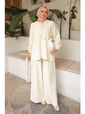 İmaj Butik Ekru Angora Yumoş Hırka Pantolonlu Takım