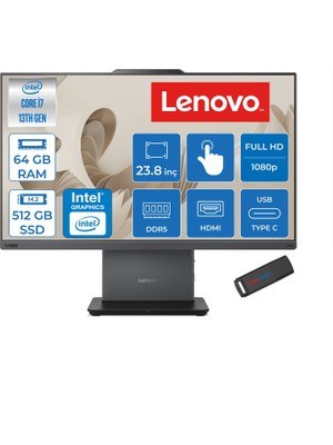 Lenovo Thinkcentre Neo 50A 24 Gen5 Intel Core I7-13620H 64GB Ddr5 512GB SSD Freedos UHD Graphics 23.8 Inç Fhd (1920X1080) IPS 250NITS All In One Bilgisayar TC12SCA0CNTRF27 + Zetta Flash Bellek