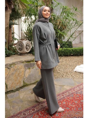 İmaj Butik Füme Fermuarlı Angora Yumoş Hırka Pantolonlu Takım