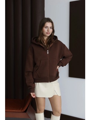 Kazax 3 İplik Şardonlu Kapşonlu Hoodie Frm Kahve P510437
